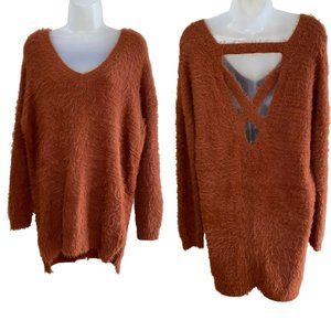 NWT Oversized V-Back Mohair Hi-Lo Sweater Rust Color Size Medium
